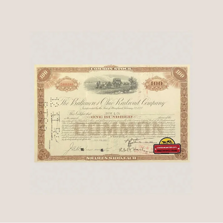 Vintage Ohio Railroad stock certificate featuring Tom Thumb from B&O Railroad