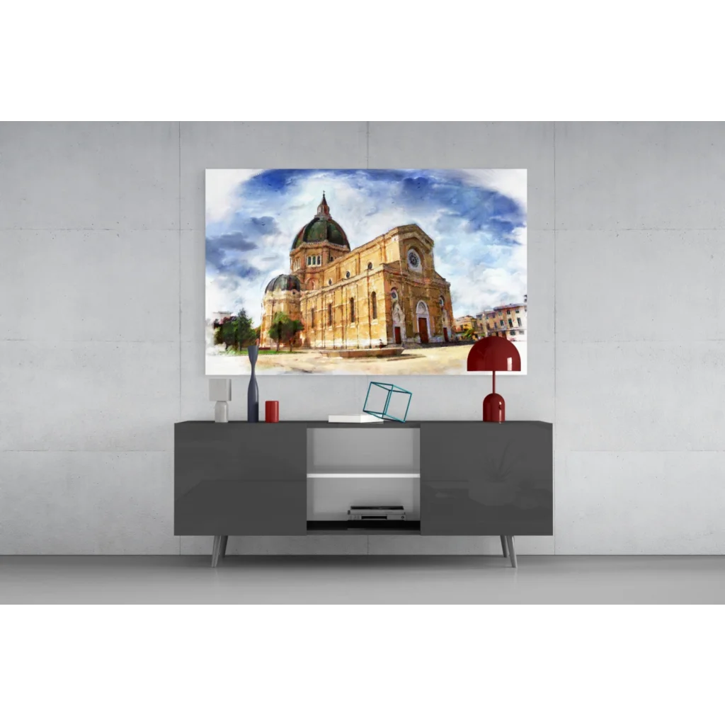 Golden Cathedral watercolor wall art canvas print of historic domed building