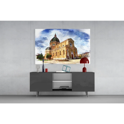 Golden Cathedral watercolor wall art canvas print of historic domed building