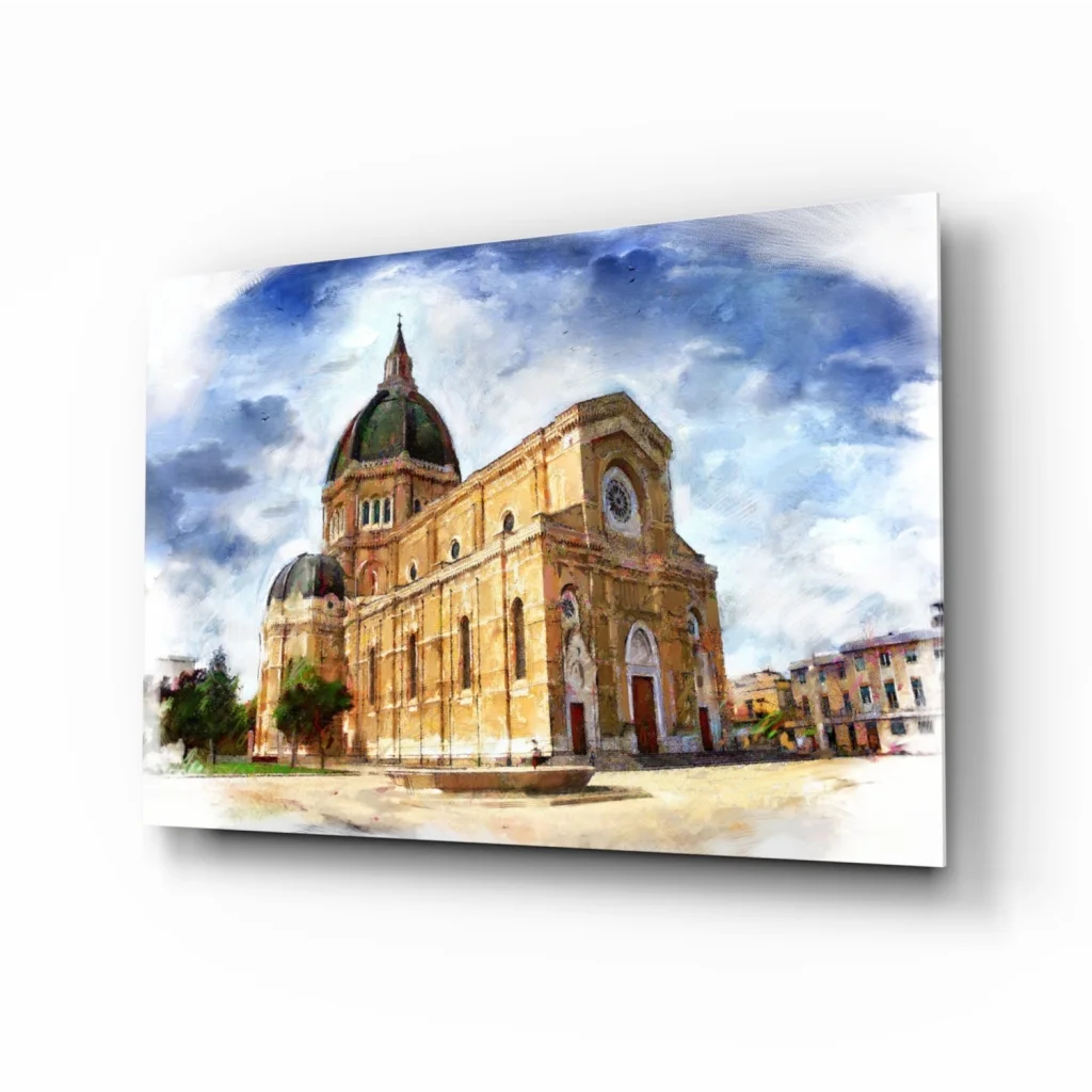 Watercolor cathedral wall art canvas print with green dome