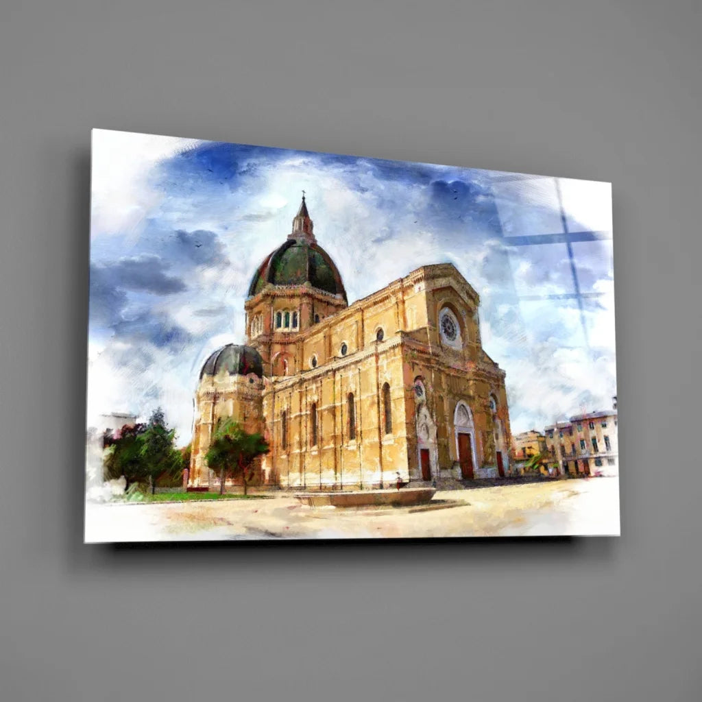 Golden Cathedral watercolor wall art canvas print of historic church
