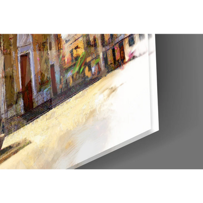 Golden Cathedral watercolor wall art canvas print with vibrant abstract textured brushstrokes in yellows, oranges, and greens