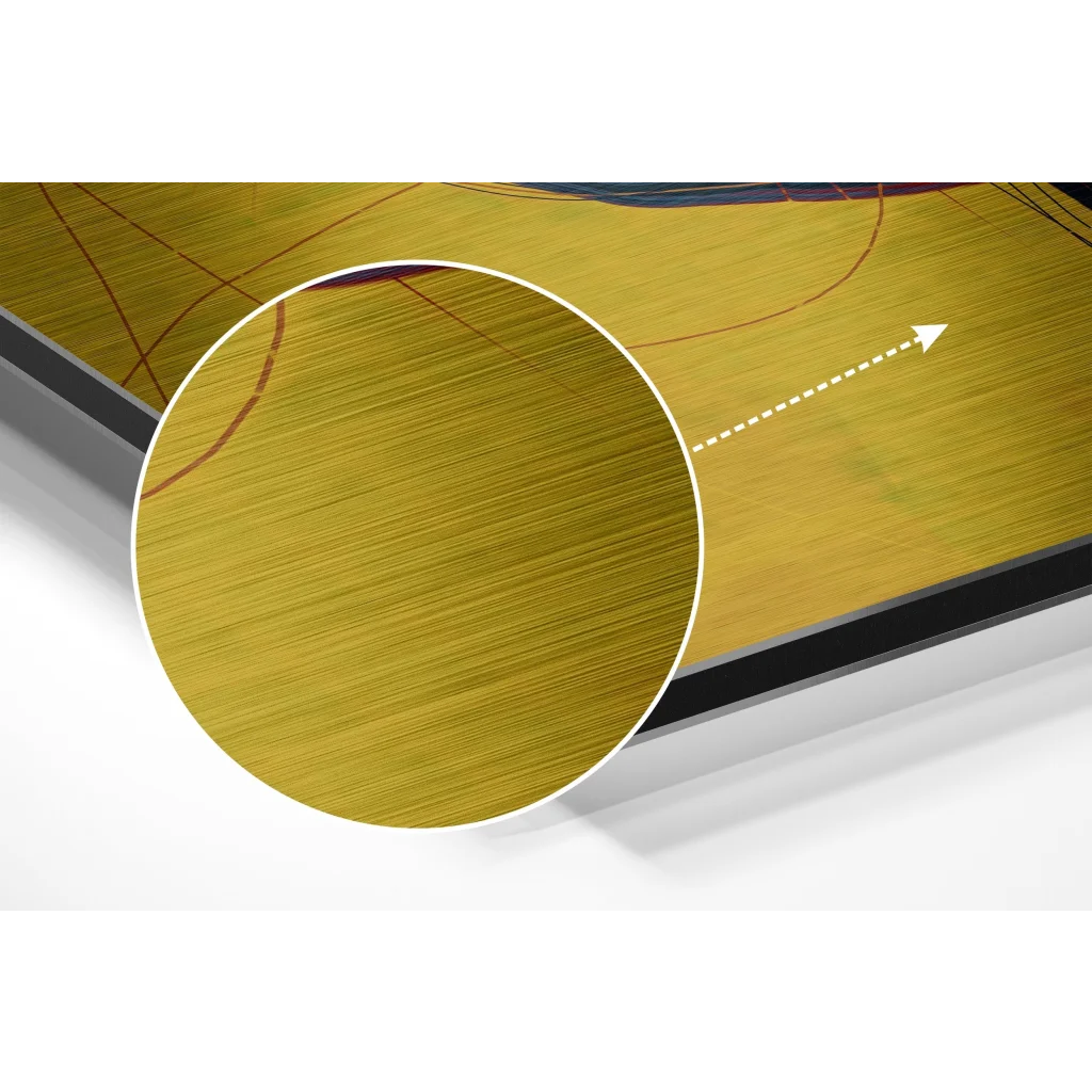 Golden brushed aluminium dibond wall art with linear texture