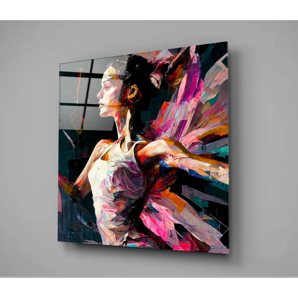 Colorful Wonder Woman glass wall art with holographic dancer accents