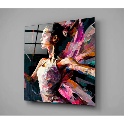 Colorful Wonder Woman glass wall art with holographic dancer accents