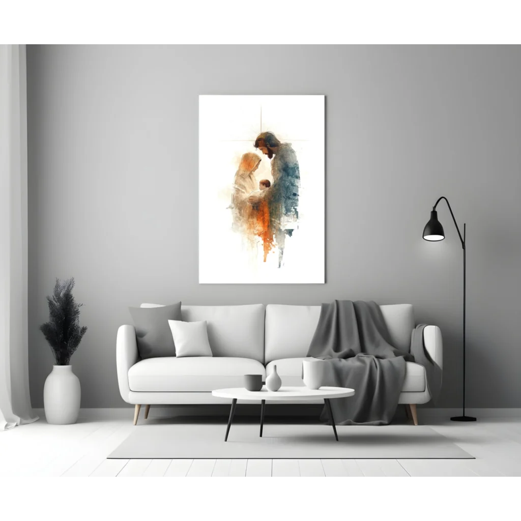 Watercolor Holy Family Canvas Wall Art Print | Modern Wall Art Decor | vintageantiquesgifts.com