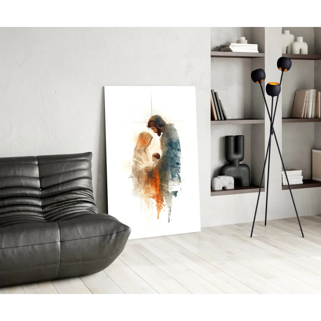 Modern watercolor Holy Family wall art print on canvas