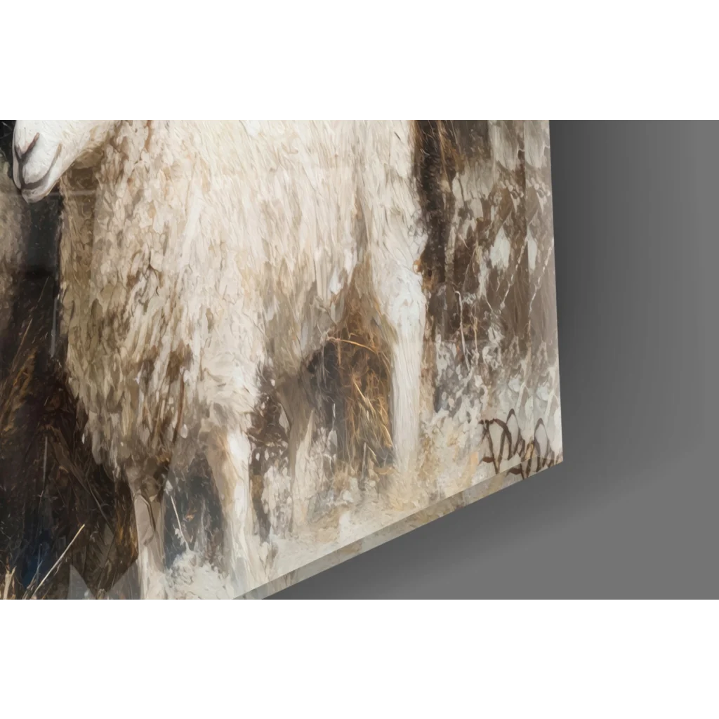 Sheep with cream brown wool in Holy Family Nativity wall art canvas