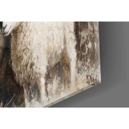 Sheep with cream brown wool in Holy Family Nativity wall art canvas