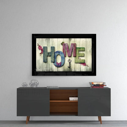 Rustic pink orchid home wall art with vintage key and floral accents