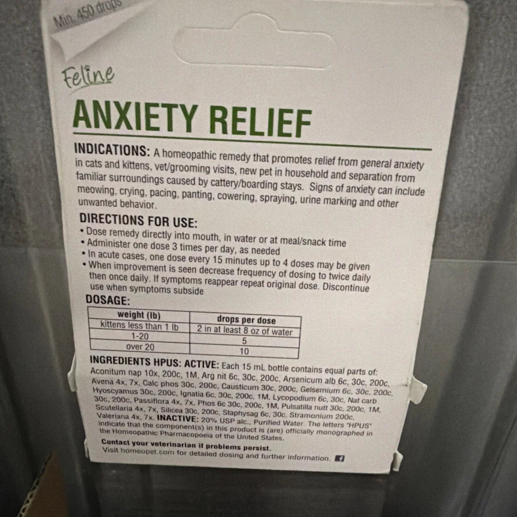 HomeoPet Feline Anxiety Relief 15mL white cardboard box for cats