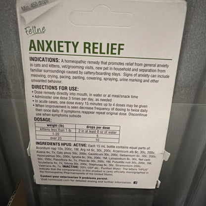 HomeoPet Feline Anxiety Relief 15mL white cardboard box for cats