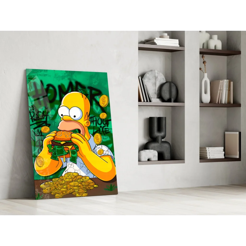 Homer Simpson money burger vibrant green canvas wall art