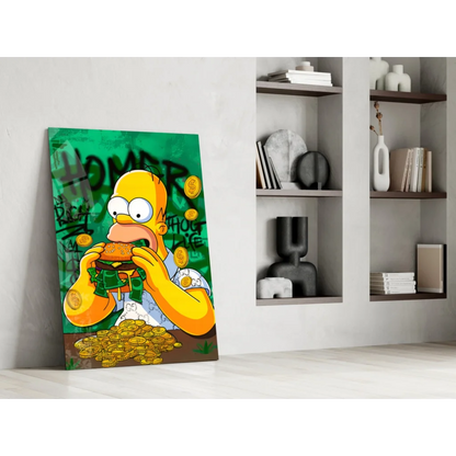 Homer Simpson money burger vibrant green canvas wall art
