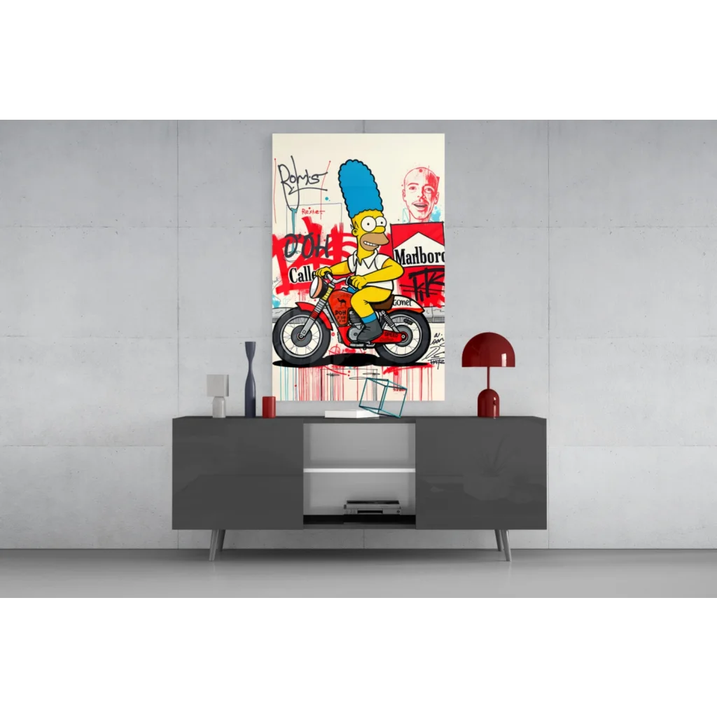Homer Simpson graffiti motorcycle wall art canvas print