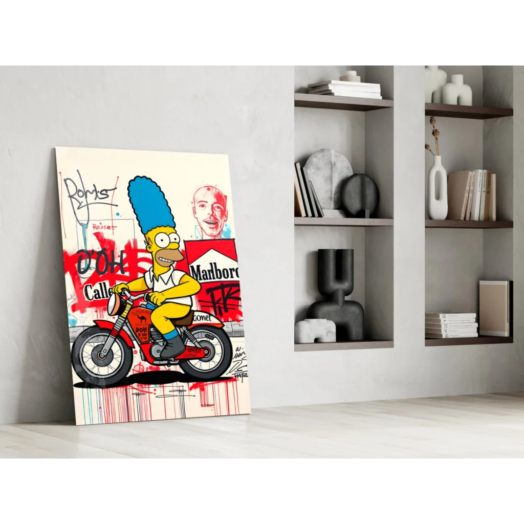 Bart Simpson on red graffiti motorcycle wall art canvas print