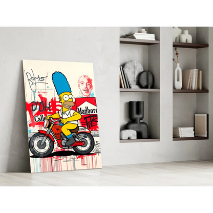 Bart Simpson on red graffiti motorcycle wall art canvas print