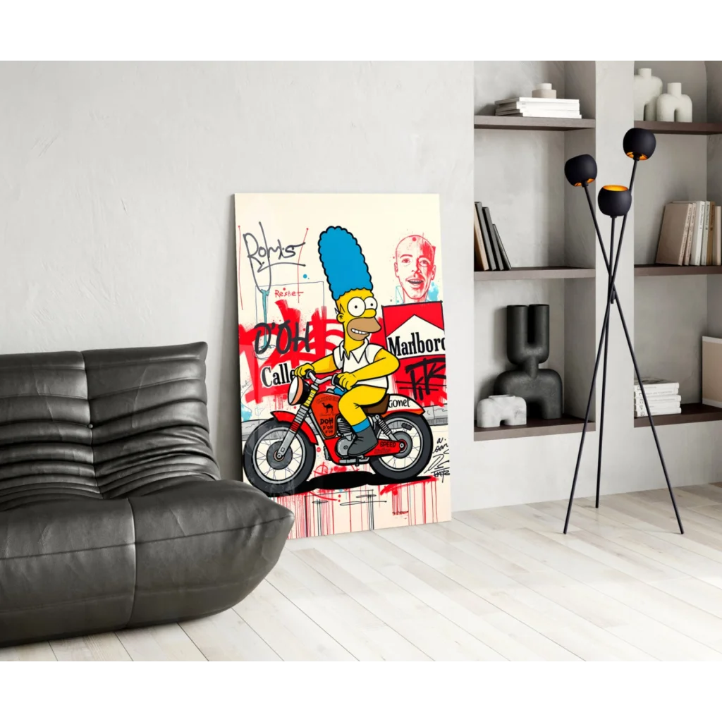 Homer Simpson graffiti motorcycle wall art canvas print
