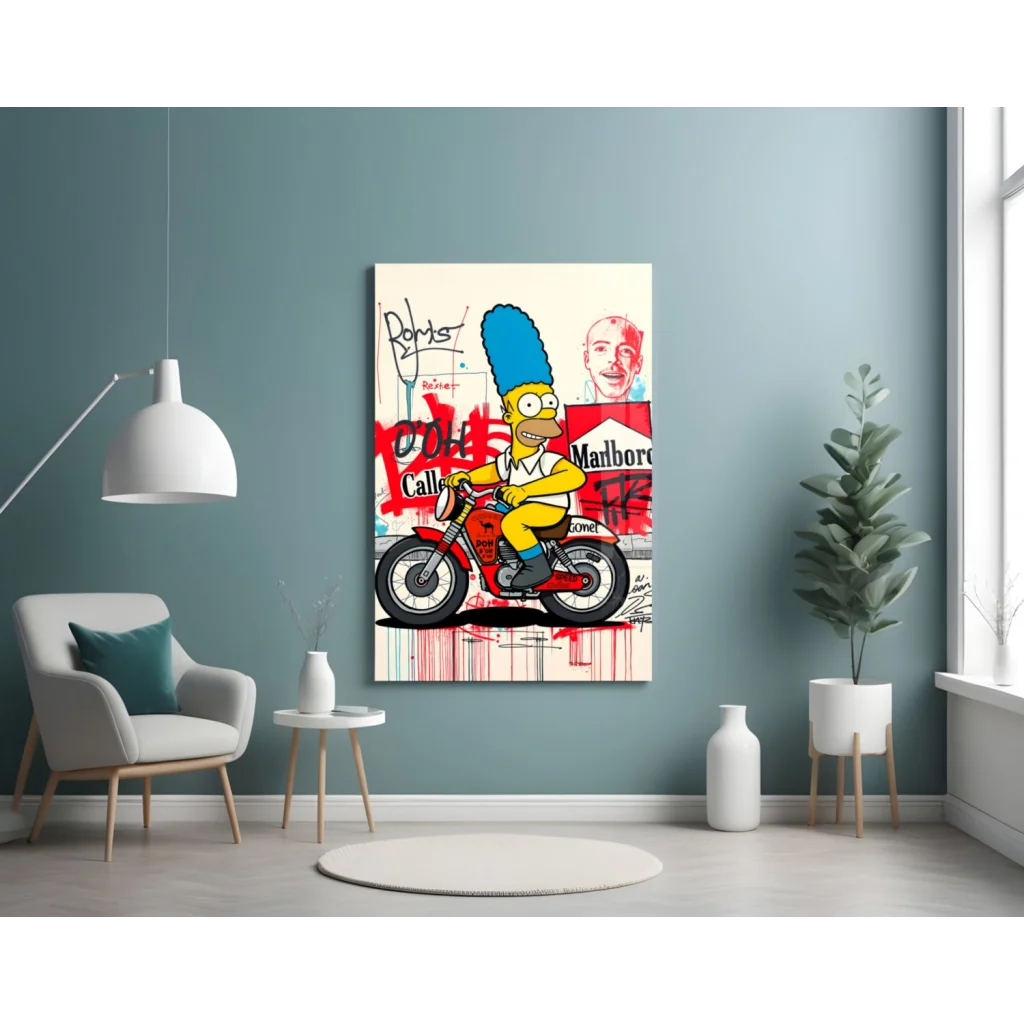 Homer Simpson graffiti motorcycle wall art canvas print