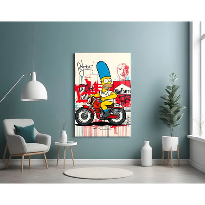 Homer Simpson graffiti motorcycle wall art canvas print