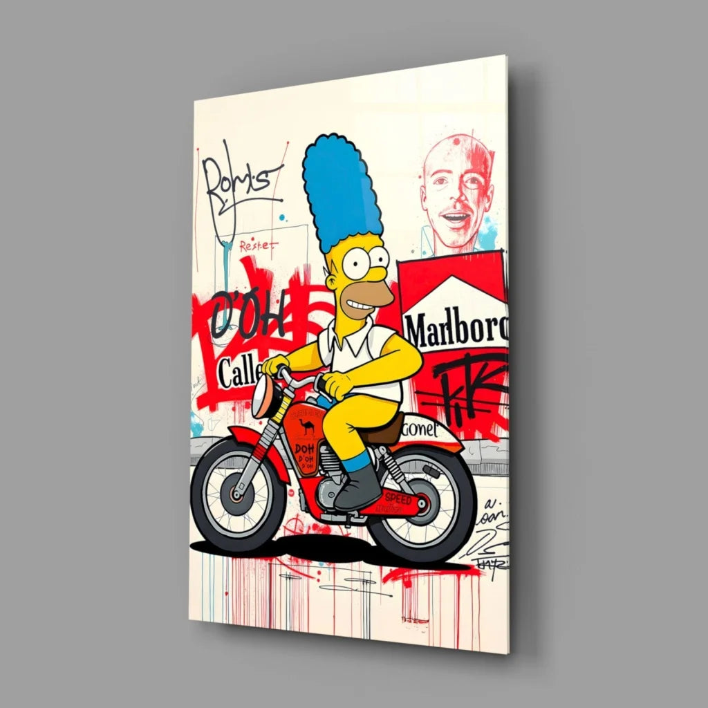 Homer Simpson graffiti motorcycle wall art canvas print