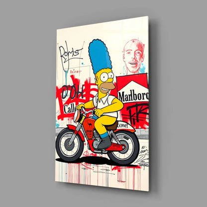 Homer Simpson graffiti motorcycle wall art canvas print