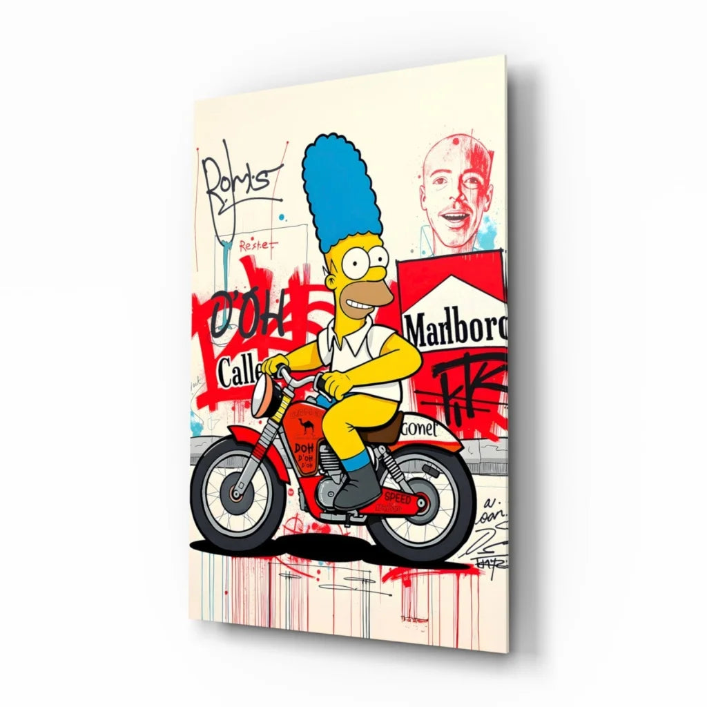 Homer Simpson graffiti motorcycle wall art canvas print