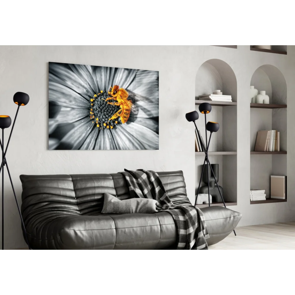 Stunning Bee on Daisy Canvas Wall Art Print | Contemporary Home Wall Art | vintageantiquesgifts.com