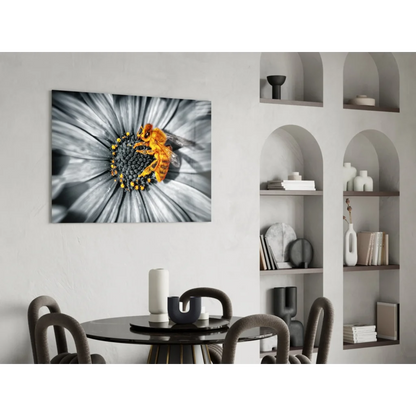 Stunning golden bee on daisy black-and-white canvas wall art print