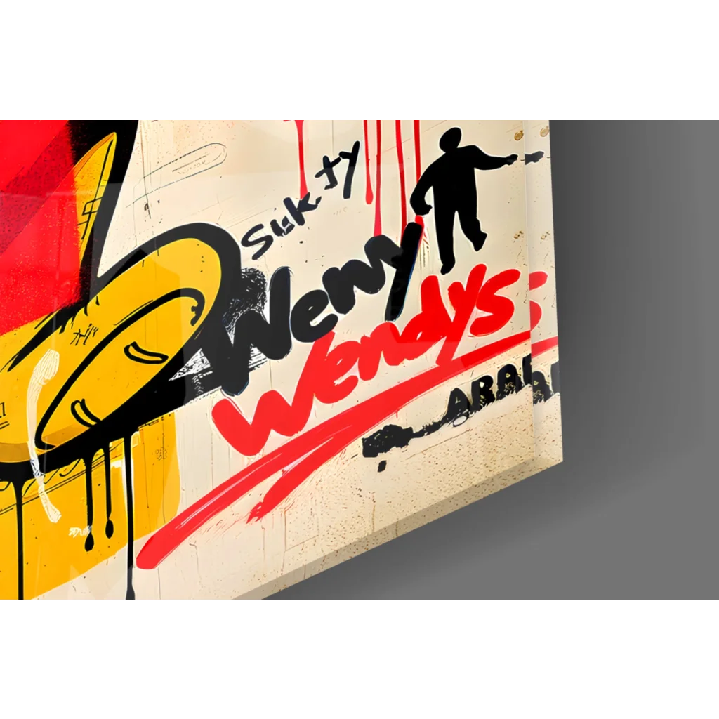 Vibrant Wendys graffiti glass wall art canvas with Pooh Bear mascot