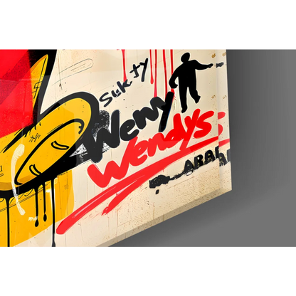Vibrant Wendys graffiti glass wall art canvas with Pooh Bear mascot
