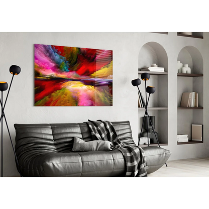 Vibrant swirling colors abstract glass wall art canvas in red, pink, yellow, blue