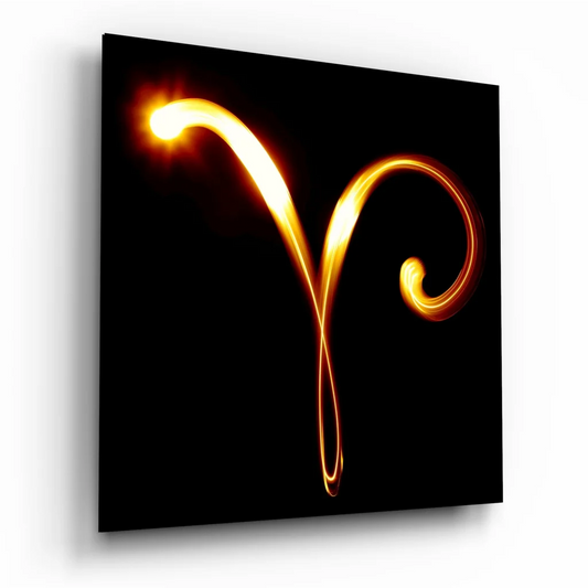 Aries Zodiac Tempered Glass Art with Golden Light Trails | Insigneart USA | vintageantiquesgifts.com