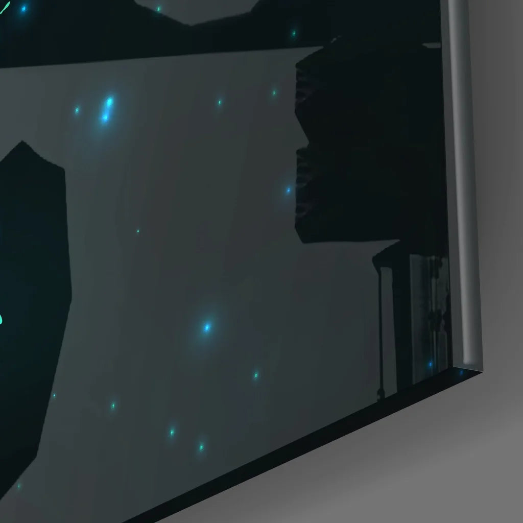 Cosmic Cancer Zodiac Tempered Glass Art with Glowing Teal Symbol | Modern Wall Art Decor | vintageantiquesgifts.com