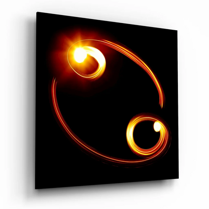 Glowing Cancer zodiac tempered glass art with orange light trails