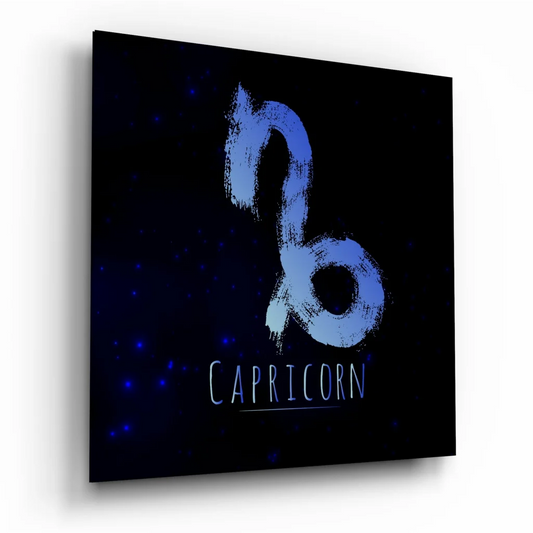 Capricorn Zodiac Tempered Glass Art with Neon Blue Glow | Insigneart USA | vintageantiquesgifts.com