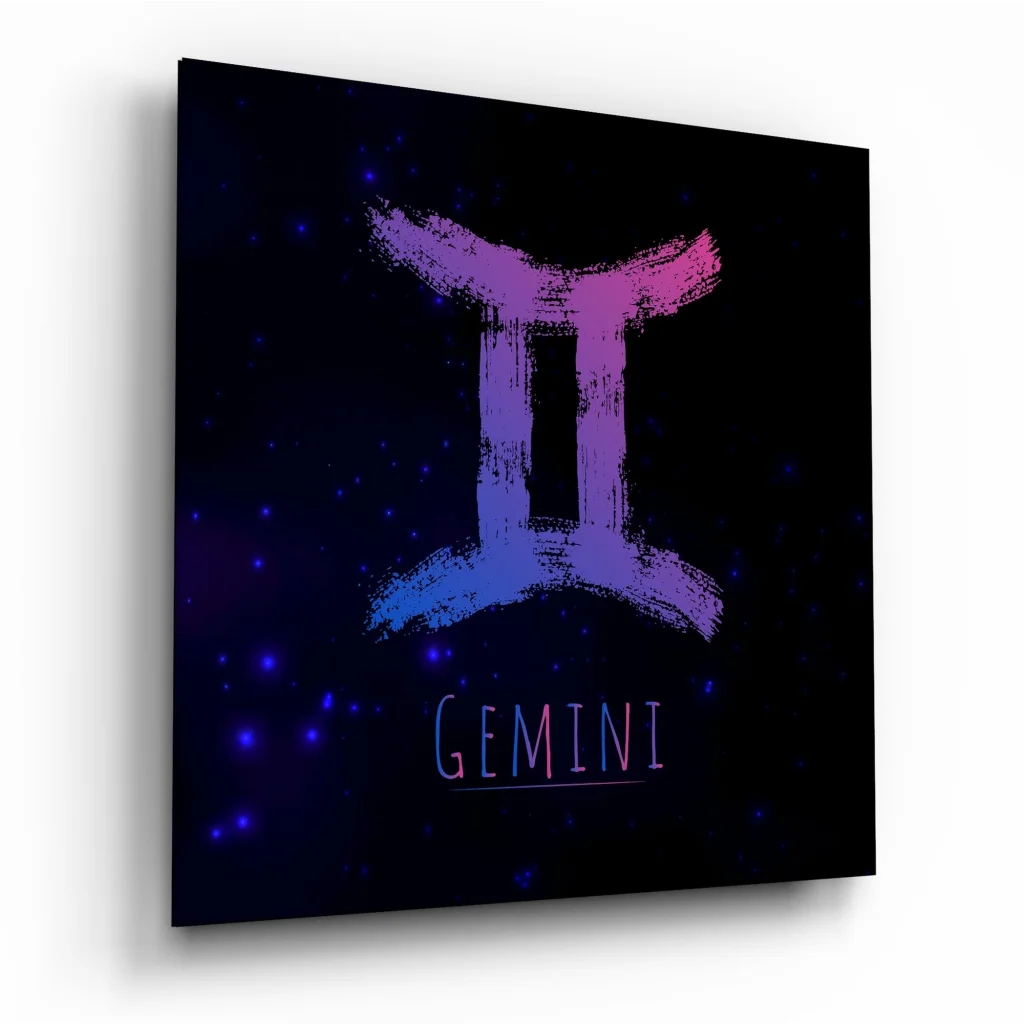 Gemini Zodiac Tempered Glass Art with Cosmic Glow | Insigneart USA | vintageantiquesgifts.com