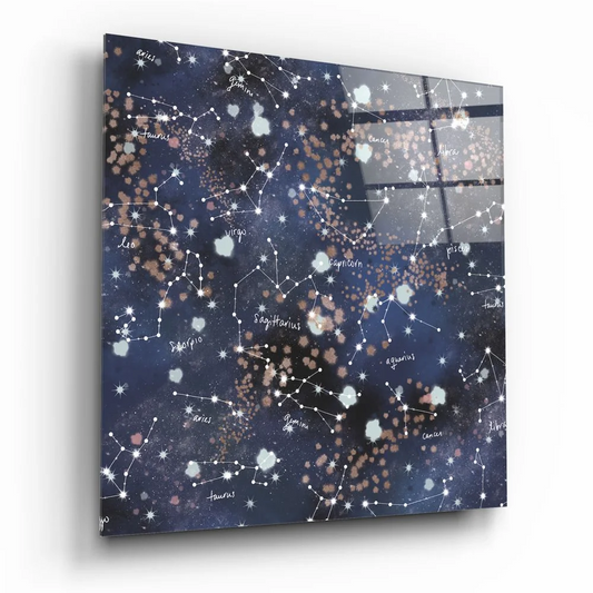 Stunning cosmic tempered glass art with glowing constellations