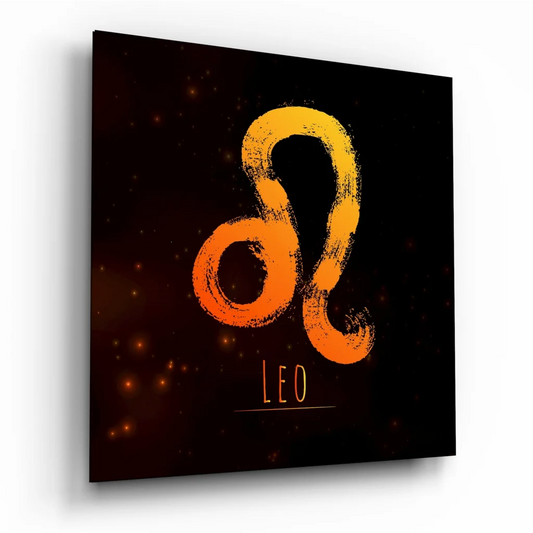 Bold Leo Zodiac Tempered Glass Art in Fiery Orange | Insigneart USA | vintageantiquesgifts.com