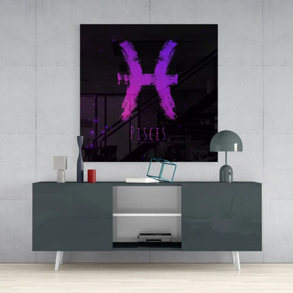 Pisces Zodiac Tempered Glass Art with Cosmic Glow | Contemporary Home Wall Art | vintageantiquesgifts.com