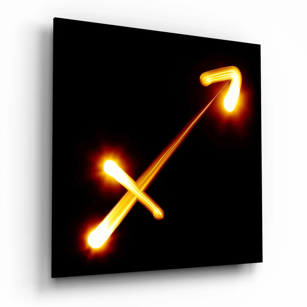 Sagittarius zodiac tempered glass art with golden light trail