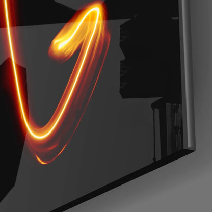 Glowing orange neon j on Scorpio zodiac tempered glass art