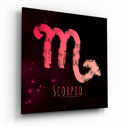 Pink Scorpio zodiac tempered glass art on dark background