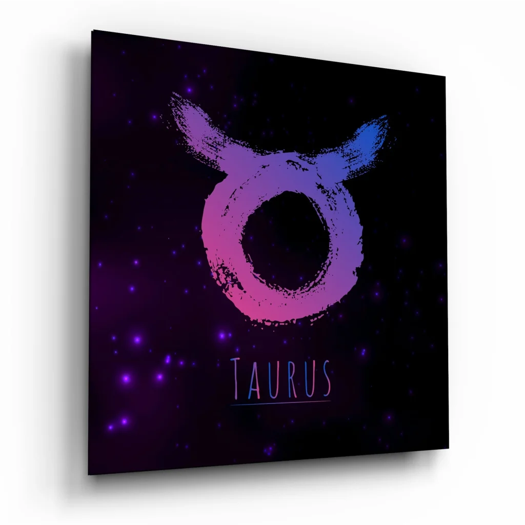 Taurus Zodiac Tempered Glass Art with Cosmic Glow | Insigneart USA | vintageantiquesgifts.com