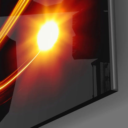 Glowing Virgo zodiac tempered glass art with orange light beams