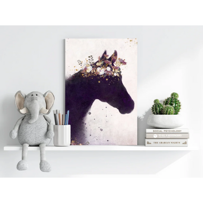 Majestic purple horse silhouette on insigne aluminum prints with gold accents