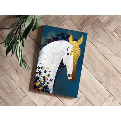 Majestic white horse with golden mane on insigne aluminum prints