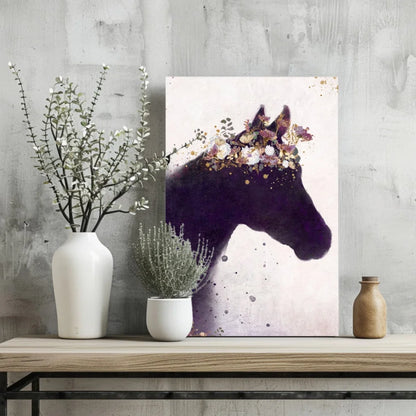 Majestic Purple Horse Insigne Aluminum Prints with Gold Accents | Glass Wall Art Print | vintageantiquesgifts.com