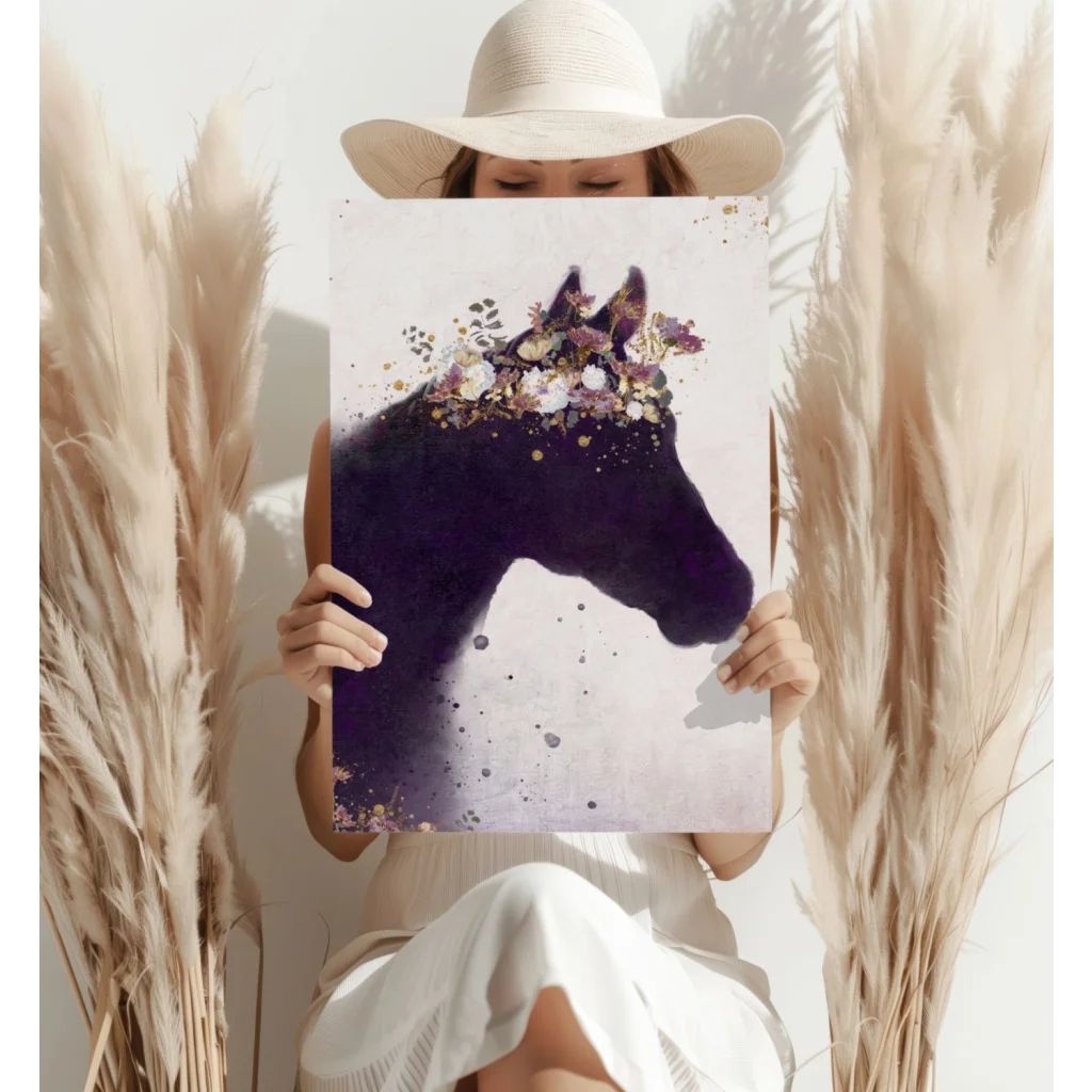 Majestic Purple Horse Insigne Aluminum Prints with Gold Accents | Contemporary Home Wall Art | vintageantiquesgifts.com