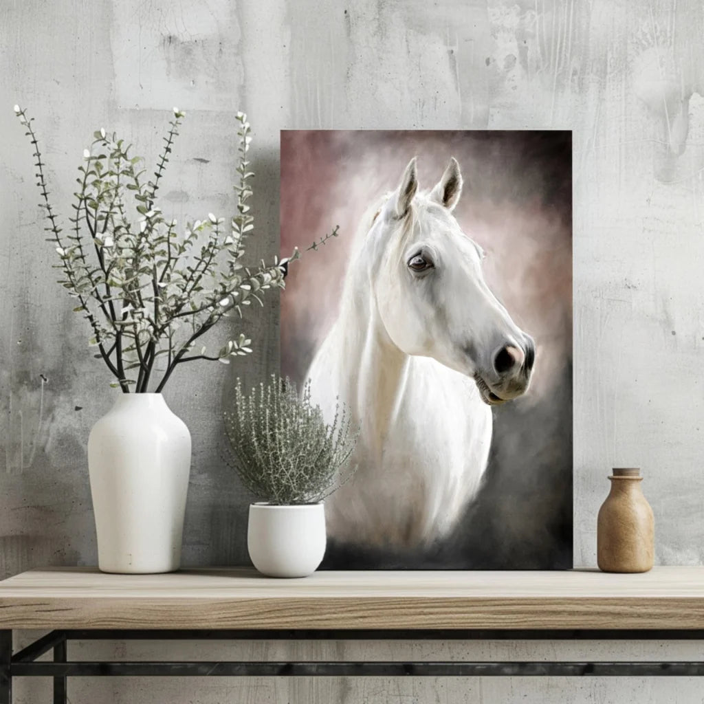 Stunning White Horse Insigne Aluminum Prints for Your Wall | Glass Wall Art Print | vintageantiquesgifts.com